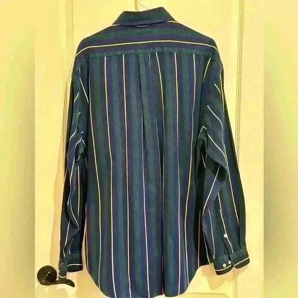 Vintage Tommy Hilfiger Vertical Stripe Button Down Shirt Green‎ White Yellow XL - Picture 2 of 9
